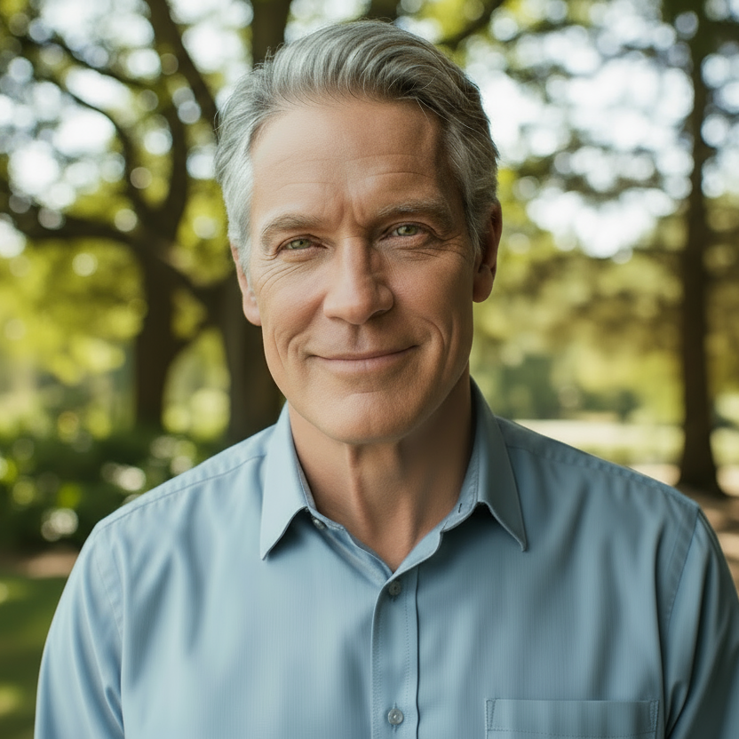 create a face of a handsome looking older man showing a great complection and eys not sagging